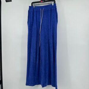 SUNDRY Terry Cloth Pants‎ Women's Wide Leg Blue Drawstring Made in USA